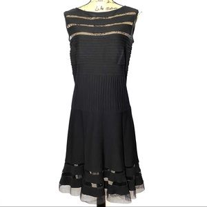 Tadashi Shoji Black A Line Textured Ruffle Dress